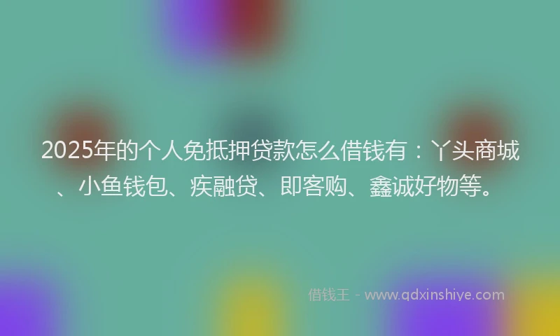 2025年的个人免抵押贷款怎么借钱有：丫头商城、小鱼钱包、疾融贷、即客购、鑫诚好物等。