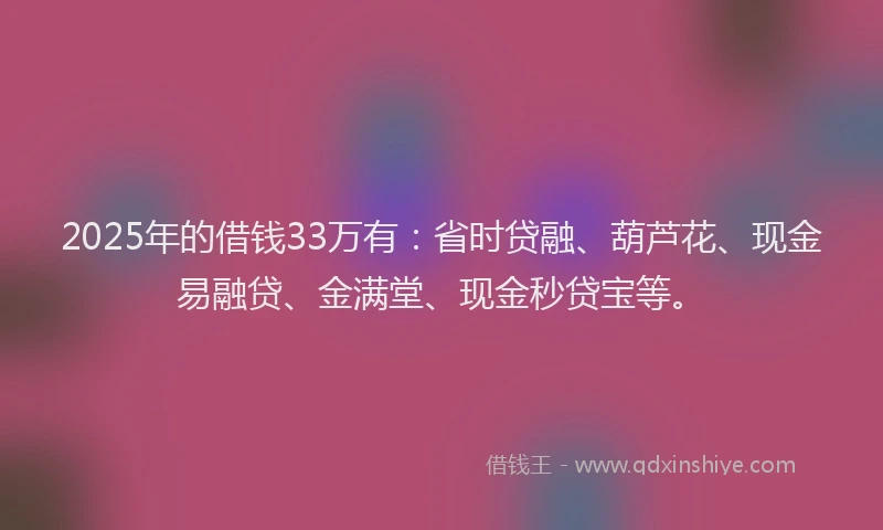 2025年的借钱33万有：省时贷融、葫芦花、现金易融贷、金满堂、现金秒贷宝等。