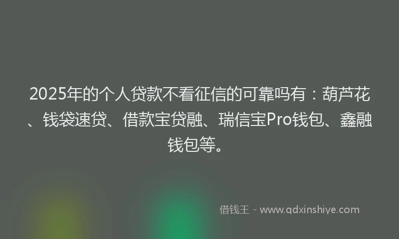 2025年的个人贷款不看征信的可靠吗有：葫芦花、钱袋速贷、借款宝贷融、瑞信宝Pro钱包、鑫融钱包等。