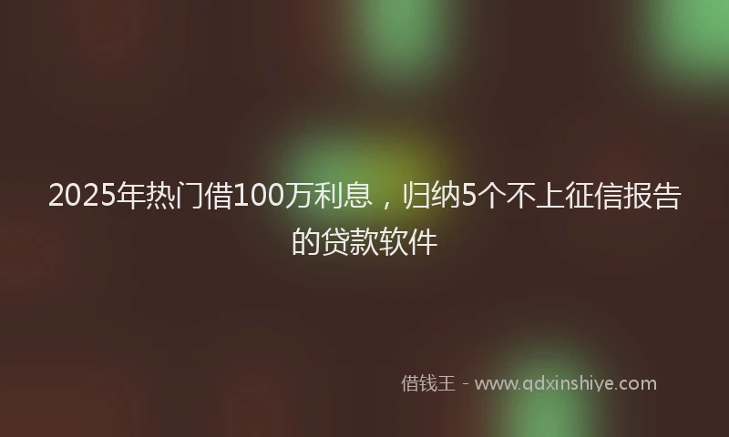 2025年热门借100万利息，归纳5个不上征信报告的贷款软件