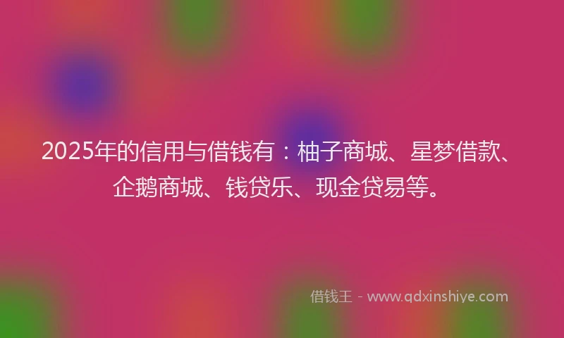 2025年的信用与借钱有：柚子商城、星梦借款、企鹅商城、钱贷乐、现金贷易等。