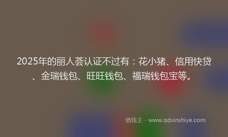 2025年的丽人荟认证不过有：花小猪、信用快贷、金瑞钱包、旺旺钱包、福瑞钱包宝等。