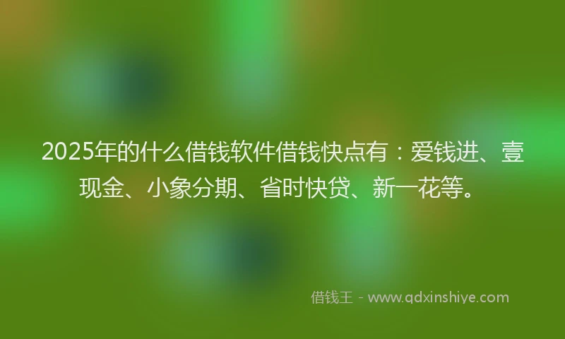 2025年的什么借钱软件借钱快点有:爱钱进、壹现金、小象分期、省时快贷、新一花等。