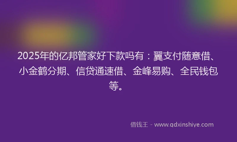2025年的亿邦管家好下款吗有：翼支付随意借、小金鹤分期、信贷通速借、金峰易购、全民钱包等。