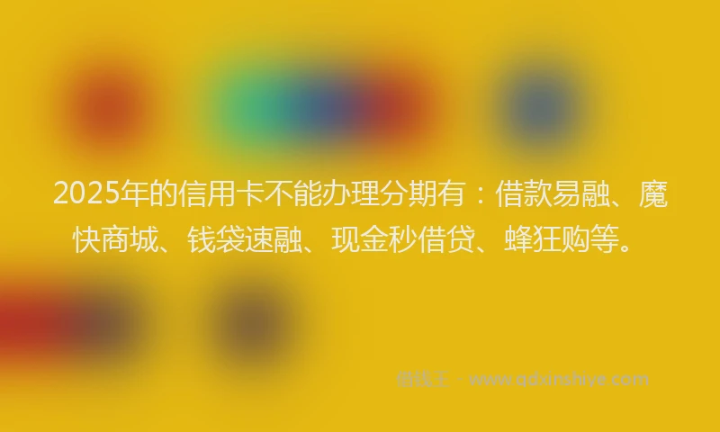 2025年的信用卡不能办理分期有：借款易融、魔快商城、钱袋速融、现金秒借贷、蜂狂购等。