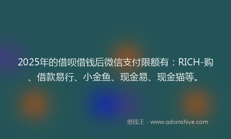 2025年的借呗借钱后微信支付限额有：RICH-购、借款易行、小金鱼、现金易、现金猫等。