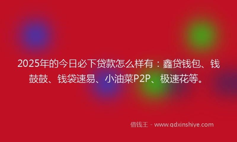 2025年的今日必下贷款怎么样有：鑫贷钱包、钱鼓鼓、钱袋速易、小油菜P2P、极速花等。