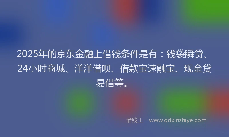 2025年的京东金融上借钱条件是有：钱袋瞬贷、24小时商城、洋洋借呗、借款宝速融宝、现金贷易借等。