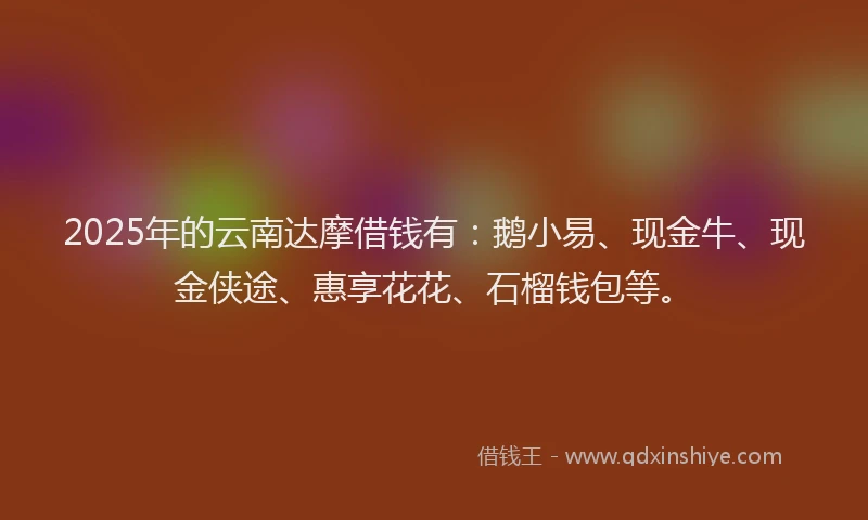 2025年的云南达摩借钱有：鹅小易、现金牛、现金侠途、惠享花花、石榴钱包等。