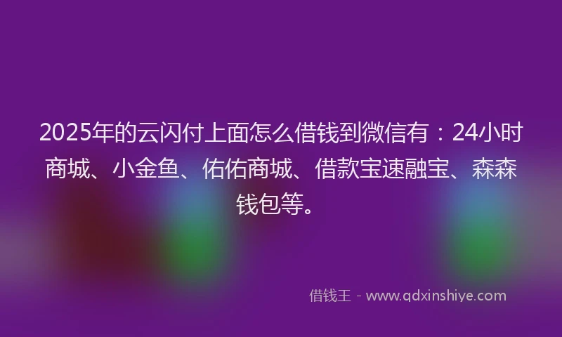2025年的云闪付上面怎么借钱到微信有：24小时商城、小金鱼、佑佑商城、借款宝速融宝、森森钱包等。