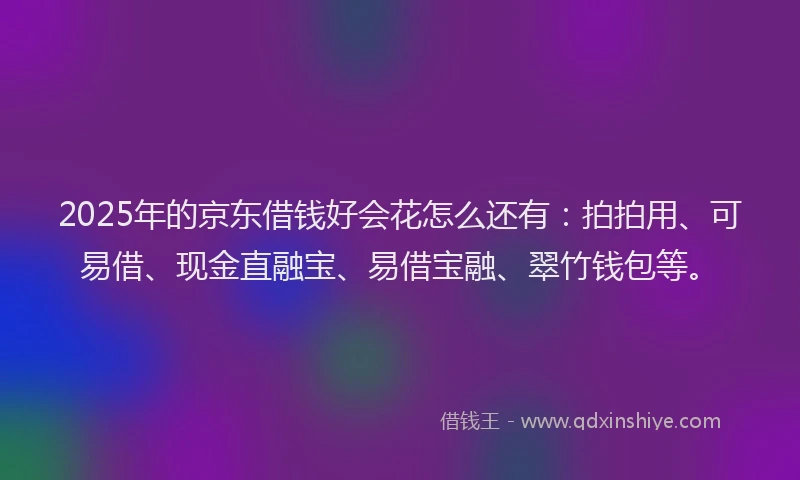 2025年的京东借钱好会花怎么还有：拍拍用、可易借、现金直融宝、易借宝融、翠竹钱包等。