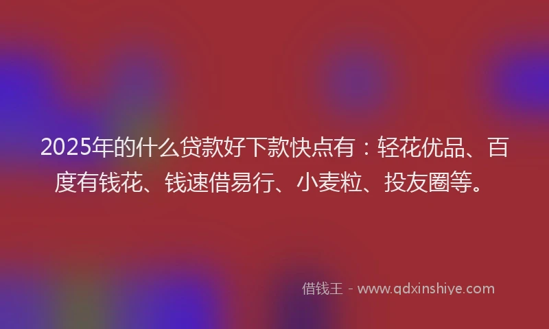 2025年的什么贷款好下款快点有：轻花优品、百度有钱花、钱速借易行、小麦粒、投友圈等。