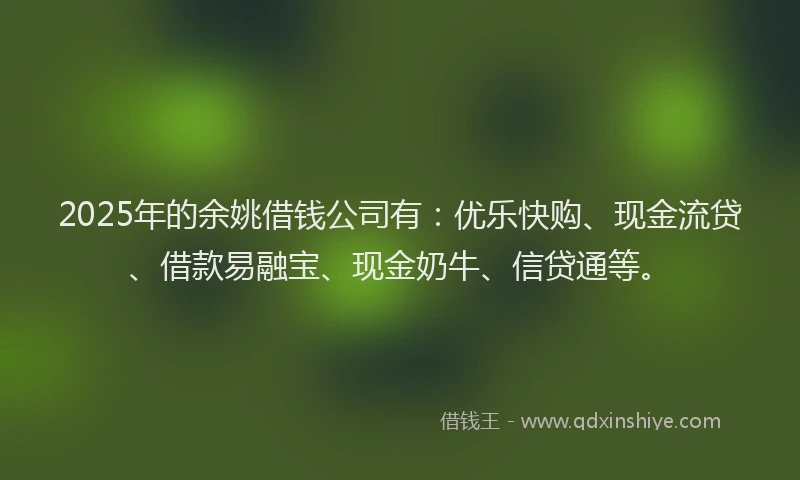2025年的余姚借钱公司有：优乐快购、现金流贷、借款易融宝、现金奶牛、信贷通等。