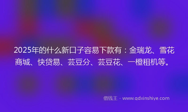 2025年的什么新口子容易下款有：金瑞龙、雪花商城、快贷易、芸豆分、芸豆花、一橙租机等。