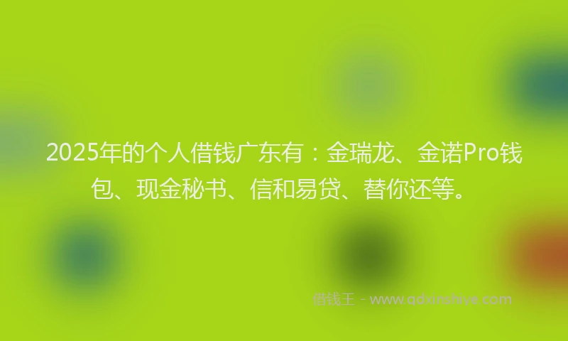 2025年的个人借钱广东有：金瑞龙、金诺Pro钱包、现金秘书、信和易贷、替你还等。