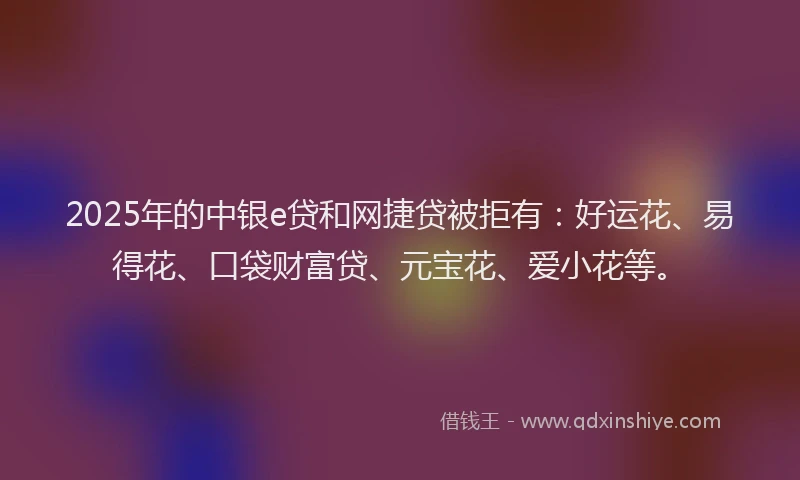 2025年的中银e贷和网捷贷被拒有：好运花、易得花、口袋财富贷、元宝花、爱小花等。