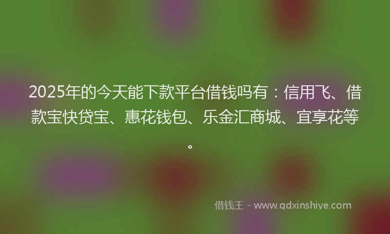 2025年的今天能下款平台借钱吗有：信用飞、借款宝快贷宝、惠花钱包、乐金汇商城、宜享花等。