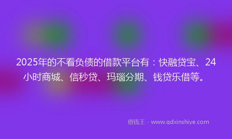 2025年的不看负债的借款平台有：快融贷宝、24小时商城、信秒贷、玛瑙分期、钱贷乐借等。