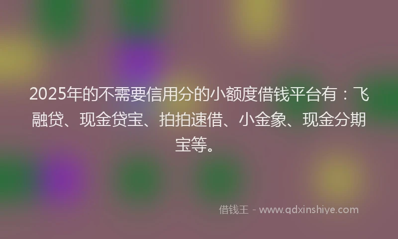 2025年的不需要信用分的小额度借钱平台有：飞融贷、现金贷宝、拍拍速借、小金象、现金分期宝等。
