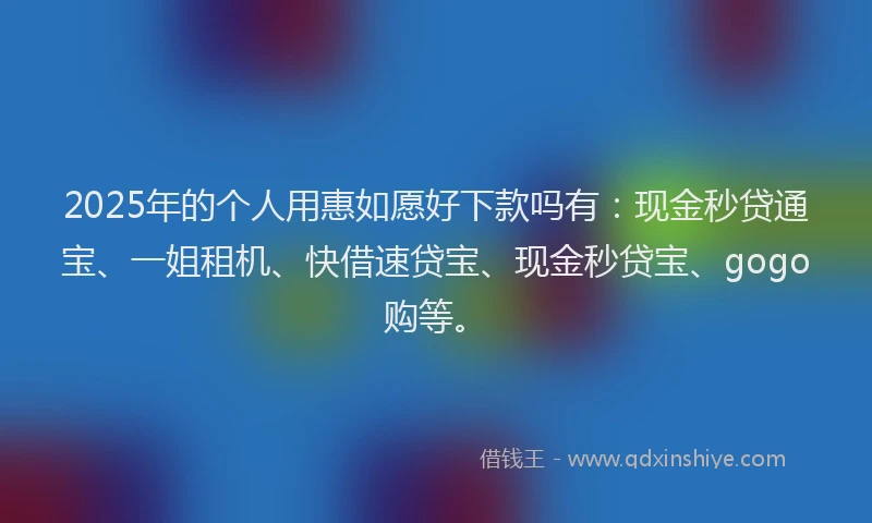 2025年的个人用惠如愿好下款吗有：现金秒贷通宝、一姐租机、快借速贷宝、现金秒贷宝、gogo购等。
