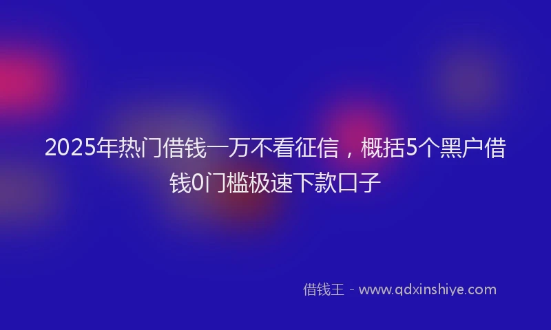 2025年热门借钱一万不看征信，概括5个黑户借钱0门槛极速下款口子