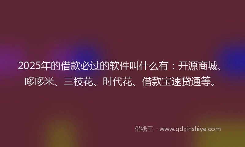 2025年的借款必过的软件叫什么有：开源商城、哆哆米、三枝花、时代花、借款宝速贷通等。