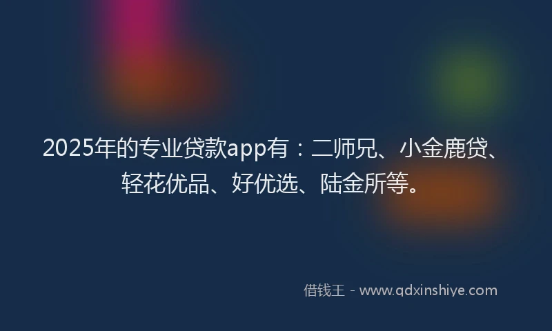 2025年的专业贷款app有：二师兄、小金鹿贷、轻花优品、好优选、陆金所等。