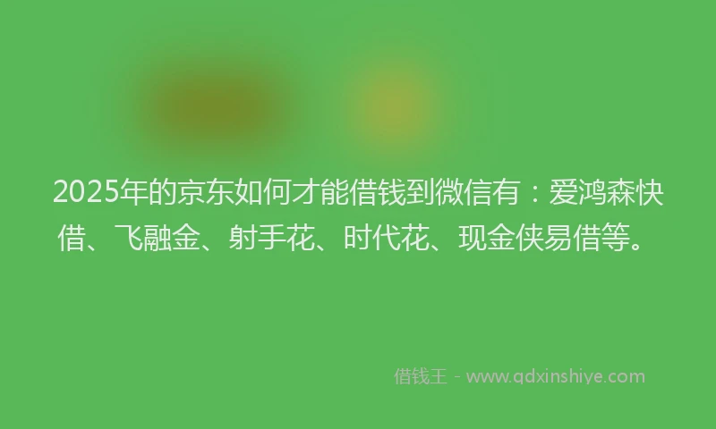 2025年的京东如何才能借钱到微信有：爱鸿森快借、飞融金、射手花、时代花、现金侠易借等。