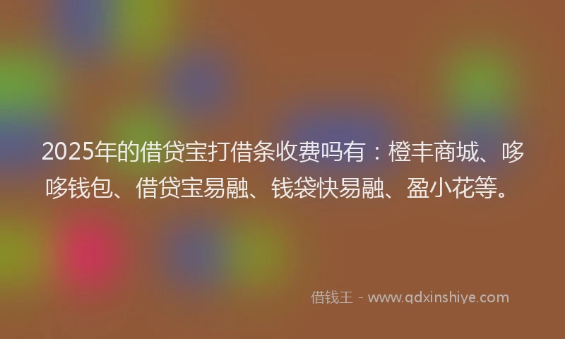 2025年的借贷宝打借条收费吗有：橙丰商城、哆哆钱包、借贷宝易融、钱袋快易融、盈小花等。