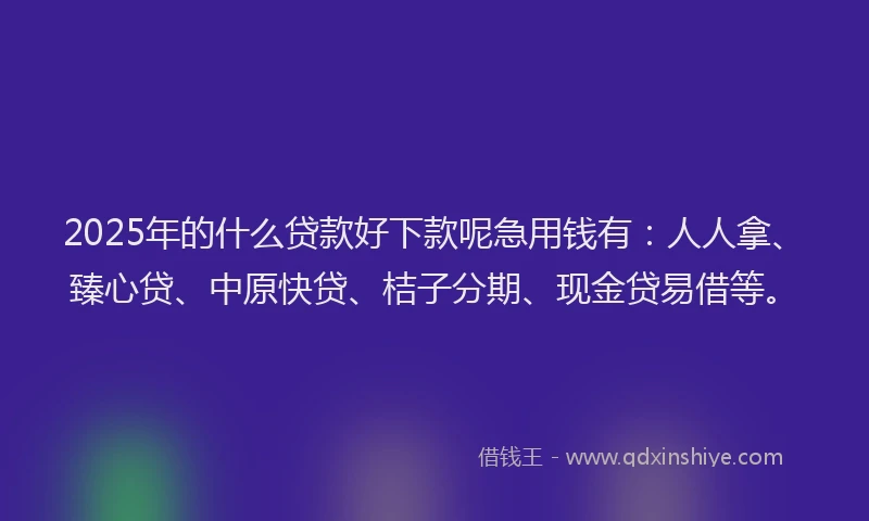 2025年的什么贷款好下款呢急用钱有：人人拿、臻心贷、中原快贷、桔子分期、现金贷易借等。