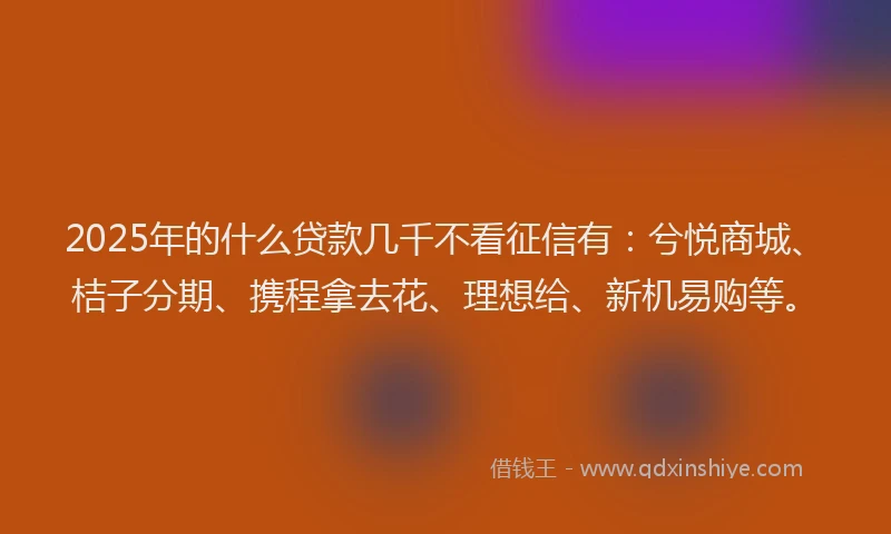 2025年的什么贷款几千不看征信有：兮悦商城、桔子分期、携程拿去花、理想给、新机易购等。