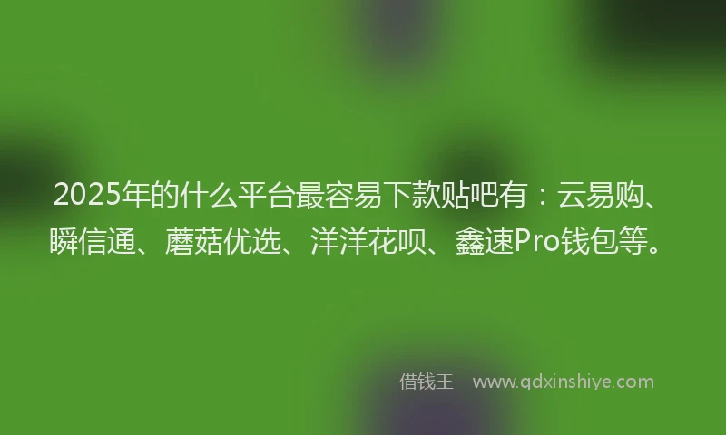 2025年的什么平台最容易下款贴吧有：云易购、瞬信通、蘑菇优选、洋洋花呗、鑫速Pro钱包等。