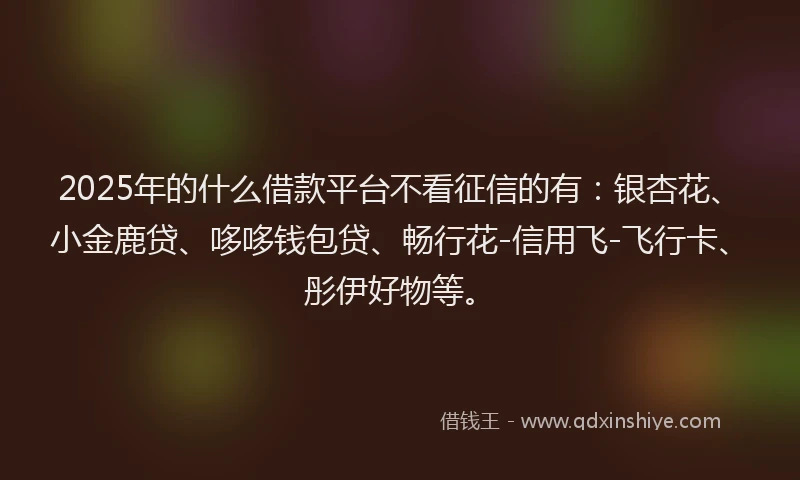 2025年的什么借款平台不看征信的有：银杏花、小金鹿贷、哆哆钱包贷、畅行花-信用飞-飞行卡、彤伊好物等。