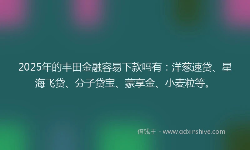 2025年的丰田金融容易下款吗有：洋葱速贷、星海飞贷、分子贷宝、蒙享金、小麦粒等。