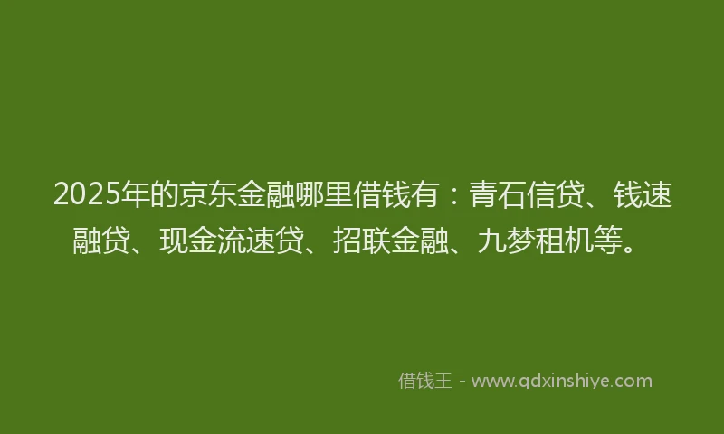 2025年的京东金融哪里借钱有：青石信贷、钱速融贷、现金流速贷、招联金融、九梦租机等。