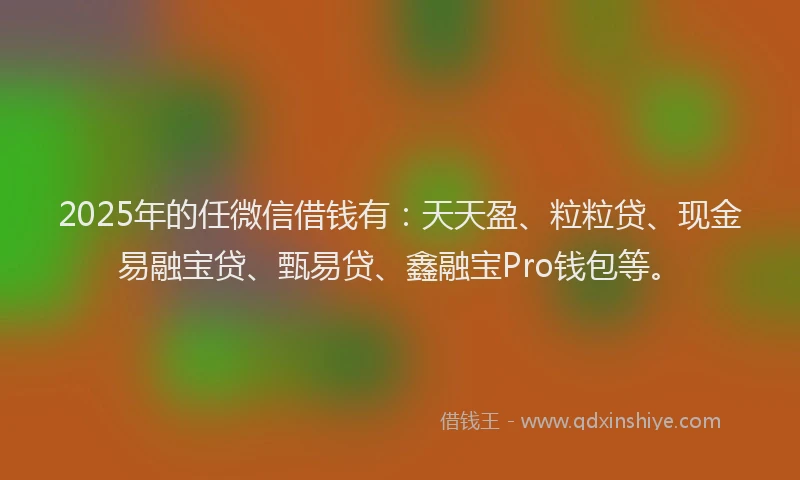 2025年的任微信借钱有：天天盈、粒粒贷、现金易融宝贷、甄易贷、鑫融宝Pro钱包等。