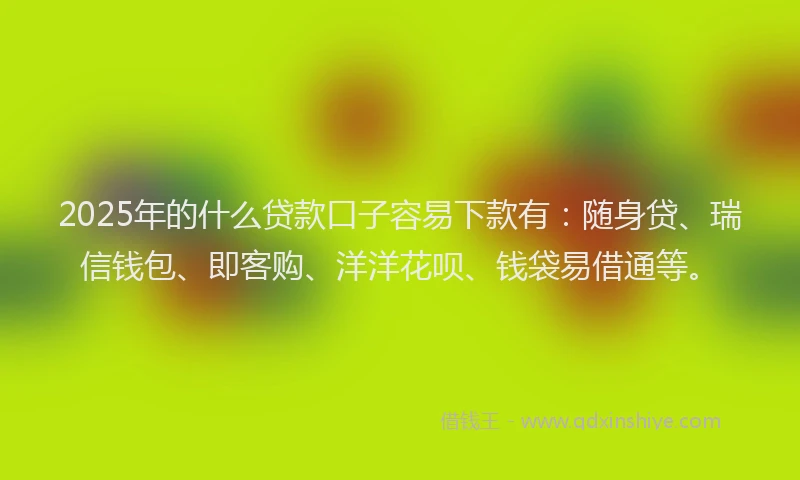 2025年的什么贷款口子容易下款有：随身贷、瑞信钱包、即客购、洋洋花呗、钱袋易借通等。
