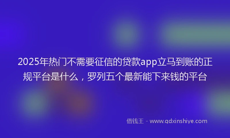 2025年热门不需要征信的贷款app立马到账的正规平台是什么，罗列五个最新能下来钱的平台