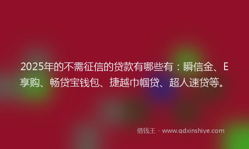 2025年的不需征信的贷款有哪些有：瞬信金、E享购、畅贷宝钱包、捷越巾帼贷、超人速贷等。