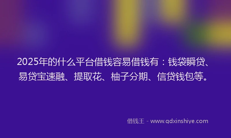 2025年的什么平台借钱容易借钱有：钱袋瞬贷、易贷宝速融、提取花、柚子分期、信贷钱包等。