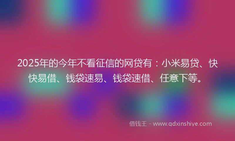 2025年的今年不看征信的网贷有：小米易贷、快快易借、钱袋速易、钱袋速借、任意下等。