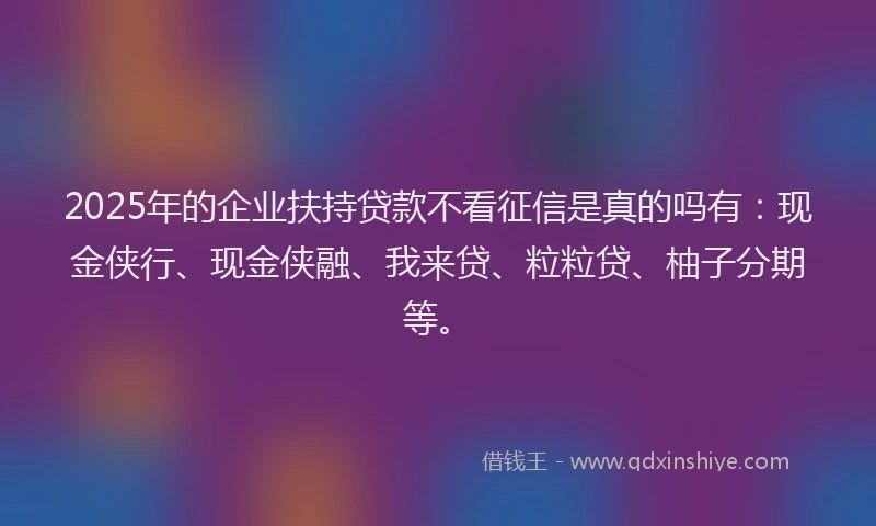 2025年的企业扶持贷款不看征信是真的吗有：现金侠行、现金侠融、我来贷、粒粒贷、柚子分期等。