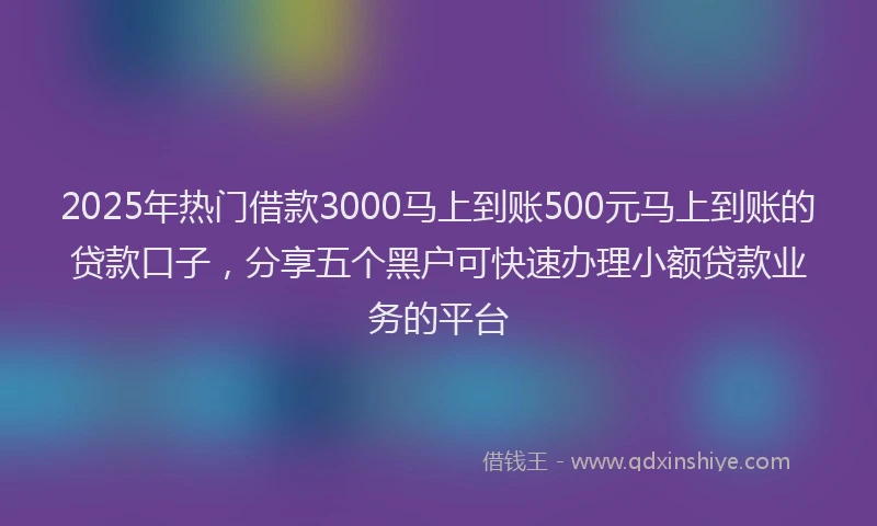 2025年热门借款3000马上到账500元马上到账的贷款口子，分享五个黑户可快速办理小额贷款业务的平台