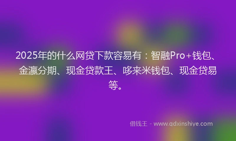 2025年的什么网贷下款容易有：智融Pro+钱包、金瀛分期、现金贷款王、哆来米钱包、现金贷易等。