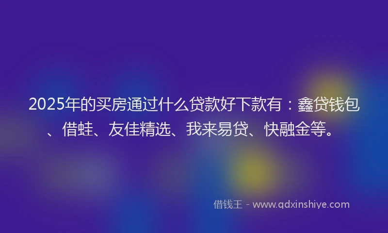 2025年的买房通过什么贷款好下款有：鑫贷钱包、借蛙、友佳精选、我来易贷、快融金等。