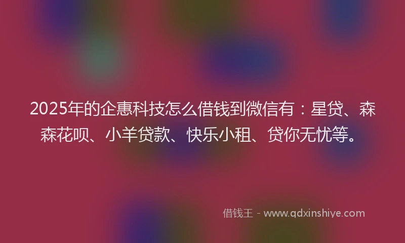 2025年的企惠科技怎么借钱到微信有：星贷、森森花呗、小羊贷款、快乐小租、贷你无忧等。