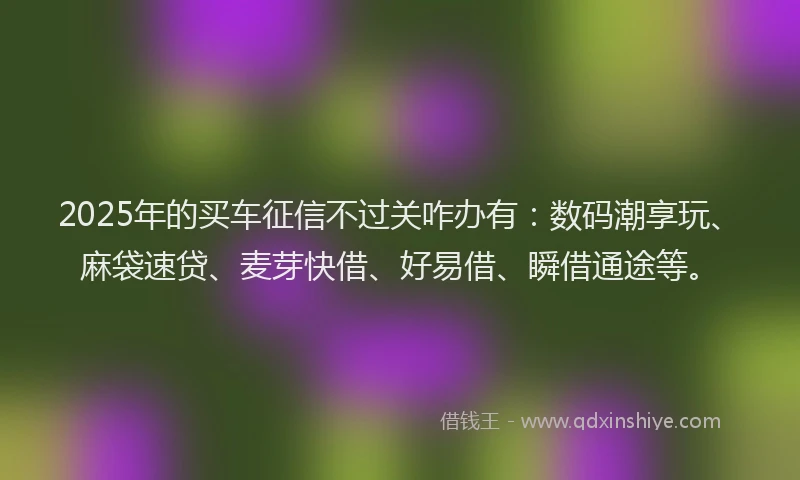 2025年的买车征信不过关咋办有：数码潮享玩、麻袋速贷、麦芽快借、好易借、瞬借通途等。