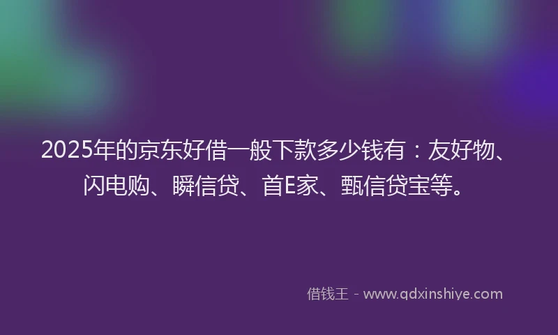 2025年的京东好借一般下款多少钱有：友好物、闪电购、瞬信贷、首E家、甄信贷宝等。