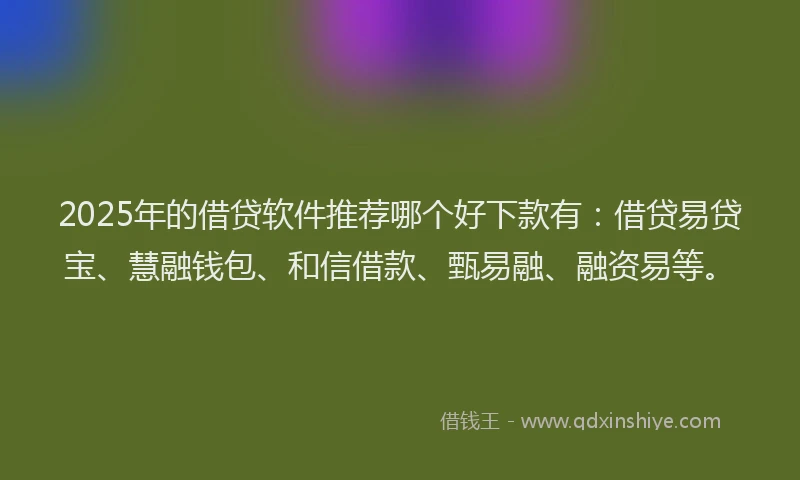 2025年的借贷软件推荐哪个好下款有：借贷易贷宝、慧融钱包、和信借款、甄易融、融资易等。