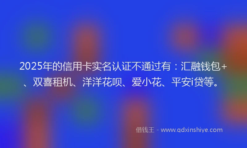 2025年的信用卡实名认证不通过有：汇融钱包+、双喜租机、洋洋花呗、爱小花、平安i贷等。